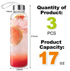 3 Packs Glass Water Bottles With Lid  Clear  17oz   Reusable Juice Bottle With S