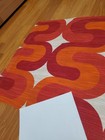 Awesome Rare Vintage Mid Century Retro 70s Org Red Wavy Loops Wide Fabric  Look 
