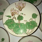 Vintage Otagiri Japan Ivory Lacquerware Round Floral Coasters Set Of 5 With Box