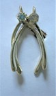 Double Wishbone Pin With Blue And Clear Glass Gems Costume Jewelry
