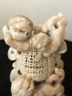 Vintage Chinese Carved Soapstone Foo Lions Jumping Sculpture  6   