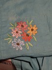 Vintage Embroidered Apron Teal Blue Floral Pinafore Cottagecore Farmhouse