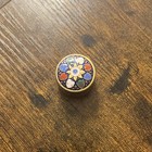       antique Pill Box Brass w Multicolor Floral Design Cloisonn   Pre- 1930s      