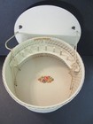 Princess Tan Wicker Vintage Sewing Basket Floral Motif Round U s a 