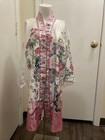 Vintage Made In Japan Japanese Kimono Robe One Size   White pink blue Floral