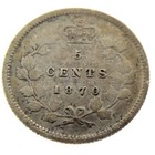 1870 Raised Border Canada Five Cents Small Silver Circulated Victoria Coin M892