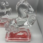 Lot Of 2 - L e  Smith Clear Glass Rearing Horse Bookends 1940 s Pair Vintage 8 