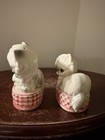 Brinn   s Ceramic Cat Salt   Pepper Shakers Set White Kittens In Red Basket  2133