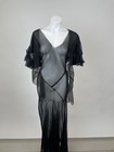 Vintage 1920s 1930s Bias Black Silk Chiffon Full Length Gown Dress And Jacket