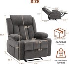 Massage Heat Recliner Chair Oversized Manual Sofa W Side Pocket Set Gray