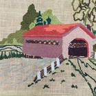 Crewel Embroidery Covered Bridge Wonder Art Vintage 10x15    Ready To Frame Vtg