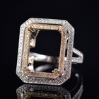 Custom Lab Diamond Double Halo Sidestone Semi Mount Ring 14k Two-tone Gold Lady
