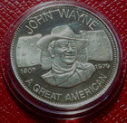 John Wayne  the Duke  A Great American Round 1 Troy Oz 999 Fine Silver W capsule