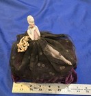 Antique Porcelain Half Doll Pin Cushion Box - Lady W legs Purple Velvet Lace 