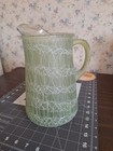 Vtg Spaghetti String Glass Pitcher Green 64 Oz Plastisol Coated Mcm Handle Spout