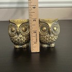 Brass Owl Pair Figurines Paperweights Vintage Patina Mcm Mid Century Couple