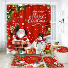 Winter Christmas Shower Curtain Set-red Santa Claus Theme Bathroom Set Christmas