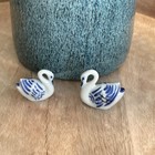 Lot Of 2 Miniature Ceramic Swan Figurines -handcrafted In Thailand - 2 