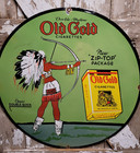 Vintage Old Gold Porcelain Sign 30  Cigarette Dealer Tobacco Indian Cigar Pipe