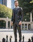 Black Leather Men s Suits Peak Leather Wedding Groom Prom Tuxedos Three Pieces