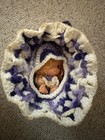 Vintage Crochet Handmade Drawstring Purse Turns Into Baby Crib With Baby Doll