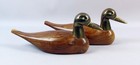 Vintage Solid Wooden Hand Carved Mallard Duck Brass Head Figurine Sculpture X 2