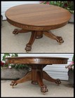 Antique 42  Round Solid Quartersawn Oak Coffee Table Massive Lion Paw Clawfeet
