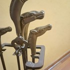 Vtg French Neoclassical Brass Horse Head Fireplace Tool Set 4 Pieces   Stand Mcm