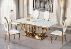 Tamara 6 Piece Dining Set Marble Top Gold Base 5 High Back Chairs Modern