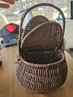 Primitive Vintage 10  Woven Egg Gathering Buttocks Basket With Handle