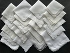 A  Vintage Lot 20 White Hankies Hand Machine Embroidery Lace Wedding Bride