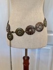 Vintage Bohemian Chain Belt  Leather  Rhinestones   Metal Disks  Brass Tone