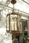 Ceiling Lantern Grand French Empire Brass   Faceted Glass 5-light 1960s