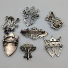Vintage antique 800 925 Silver Heraldic crown royal fleur De Lis 7 Brooches Lot