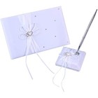 Wedding Guest Book And Pen Set Double Heart Rhinestone Decor Signature