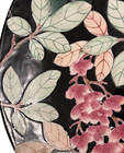Vtg  Decorative Hand Painted Chinese Black W mauve  Green  Tan Floral Plate 10   