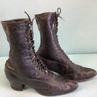 Pair Ladies Victorian Laced High Boots Shoes Black Leather 9   l 10   h