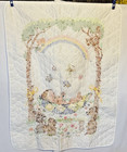 Baby Quilt Hand Made Cross Stitched Crib Blanket Forest Animals 42 5  X 31 5 