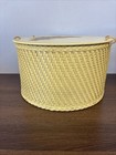 Vintage Princess Covered Butter Cream Yellow Wicker Sewing Basket