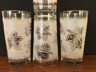 Set Of 4 Vintage White Frosted Leaf Designed Glasses With Gold Rim Tumblers 