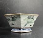 Antique 19thc Chinese Families Rose Porcelain Double Square Bowl Scholar Subject