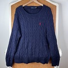 Polo Ralph Lauren Sweater Mens Large Navy Blue Cable Knit Cotton Pony Round Neck
