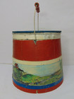Antique Vintage Firkin Furkin Wood Folk Art Painted Tole Farm Scene Primitive