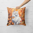 Turkish Angora Cat In Fall Leaves Fabric Decorative Pillow Dac7182pw1818