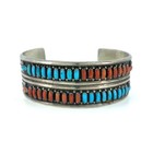 Native American Vintage Coral  Turquoise  Sterling Silver Cuff Bracelet