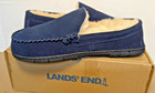Lands End Men s Fuzzy Lined Moccasin Slippers Shoe Size 11 New Navy Blue