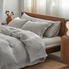  100  Washed Linen Duvet Cover With Queen Embroidery Light Grey