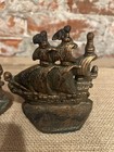 Vintage Brass Bookends Spanish Galleon Ship Sail Boat Nautical Bookends