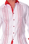 Bohio 100  Linen Fancy Guayabera Shirt For Men In White red Embroidered Mlfg2032