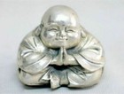 Ancient Tibet Silver Carved Happy Buddha Maitreya Figurine  